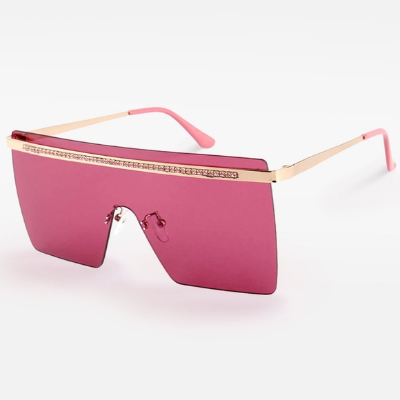 Gold Rhinestone Crystal Edge Pink Sunglasses Fashion Statement Accessory Shades - Picture 4 of 4